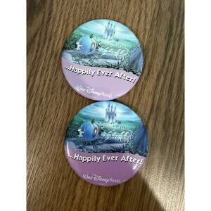 Walt Disney World Retired Pair of "Happily Ever After" Cinderella 3" buttons0